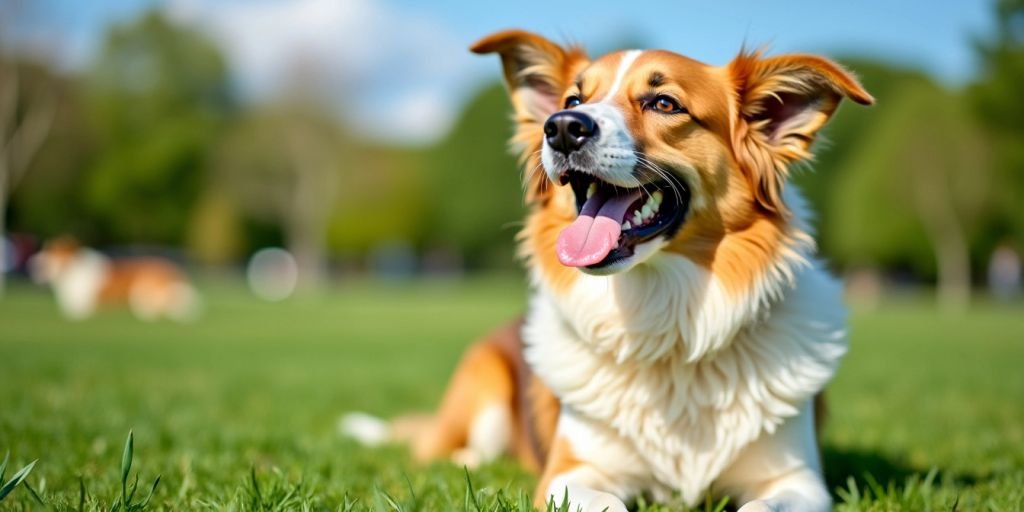 Happy dog in a grassy park