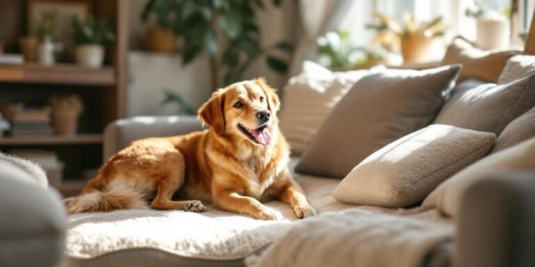 Cozy living room for a dog with arthritis.