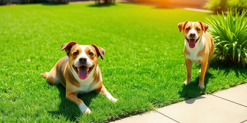 Dog using artificial grass for potty outdoors.