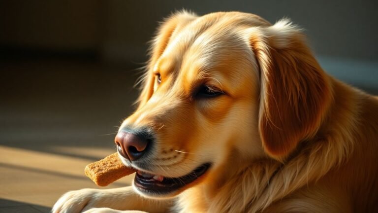 Calm dog eating a stress-relief treat.